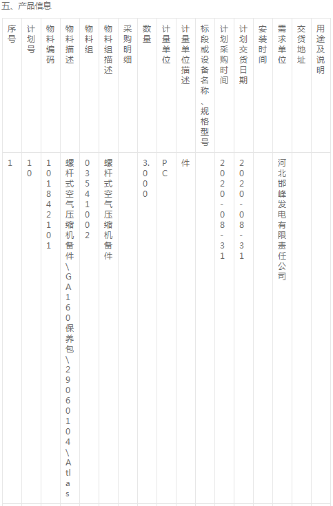 邯峰2020-6-螺桿式空氣壓縮機備件\保養包詢價書